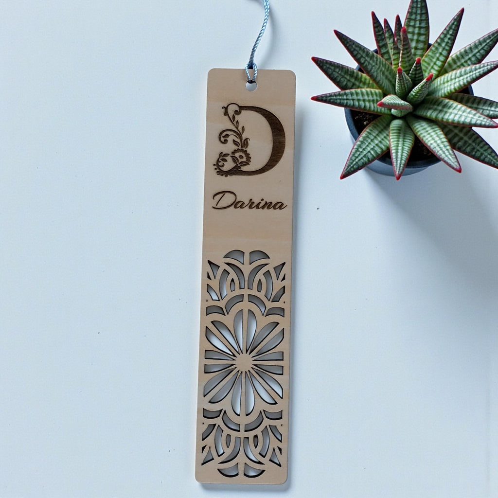 Personalized Wooden Bookmark with Name & Initial, Laser-Cut Floral Monogram Bookmark, Custom Gift for Book Lover, Teacher Gift - product photo 4