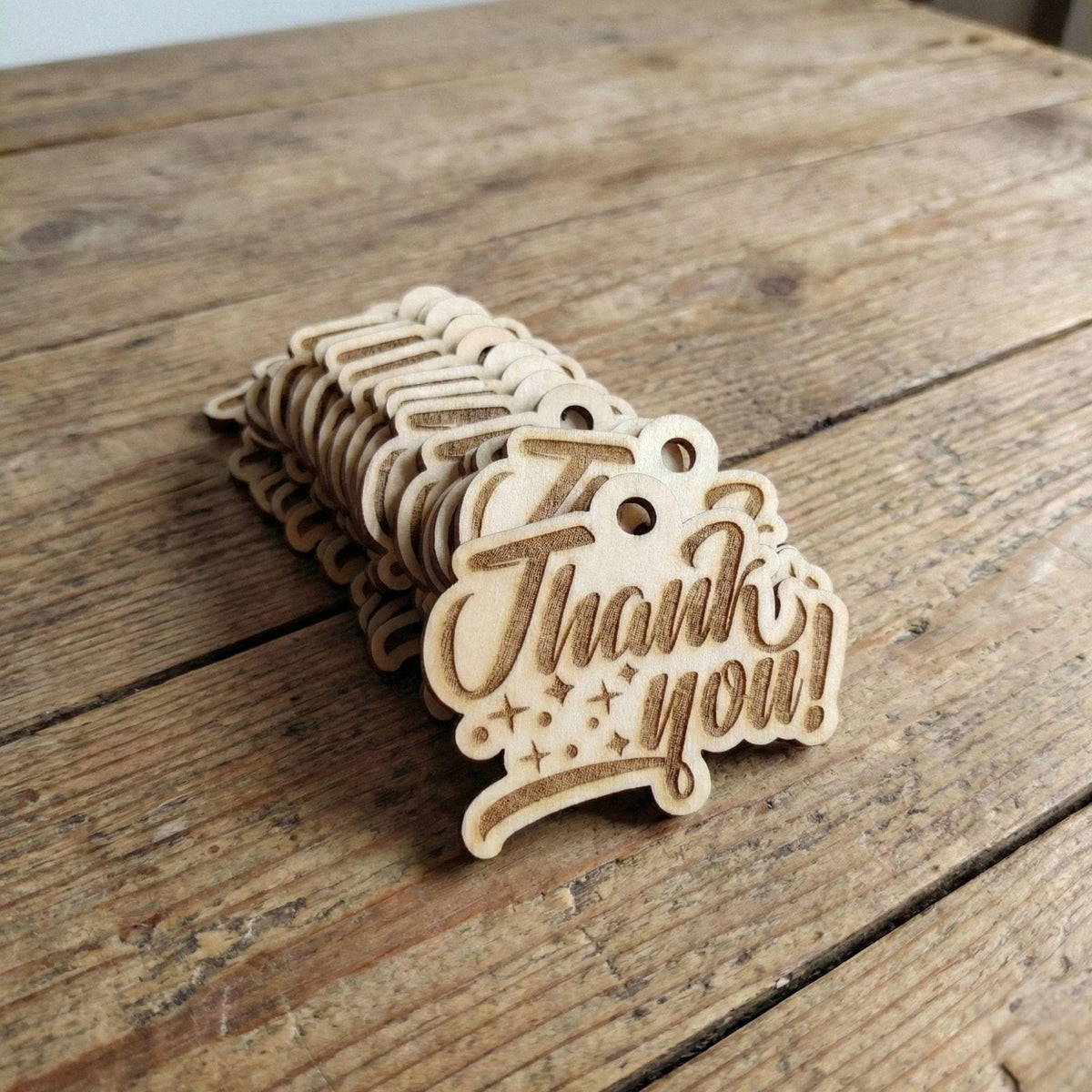 10 Personalised Wooden Thank You Tags | Custom Engraved Gift Tags | Party Favor Hang Tags | Rustic Small Business Packaging Labels 4x5cm - product photo 2