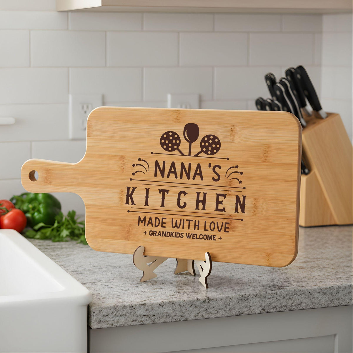Nana's Kitchen Bamboo Cutting Board, Engraved Chopping Board 20x40 cm, Grandma Gift, Made With Love, Grandkids Welcome - product photo 2