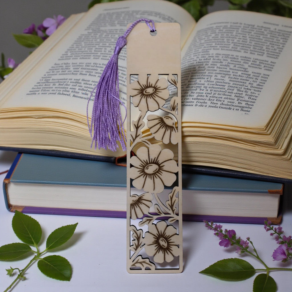 Personalized Wooden Bookmark with Tassel, Laser-Cut Daisy Floral Bookmark, Book Lover Gift, Teacher Appreciation Gift, Custom Name Bookmark