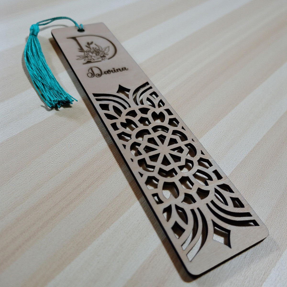 Personalized Wooden Bookmark with Name & Initial, Laser-Cut Floral Monogram Bookmark, Custom Gift for Book Lover, Teacher Gift - product photo 4