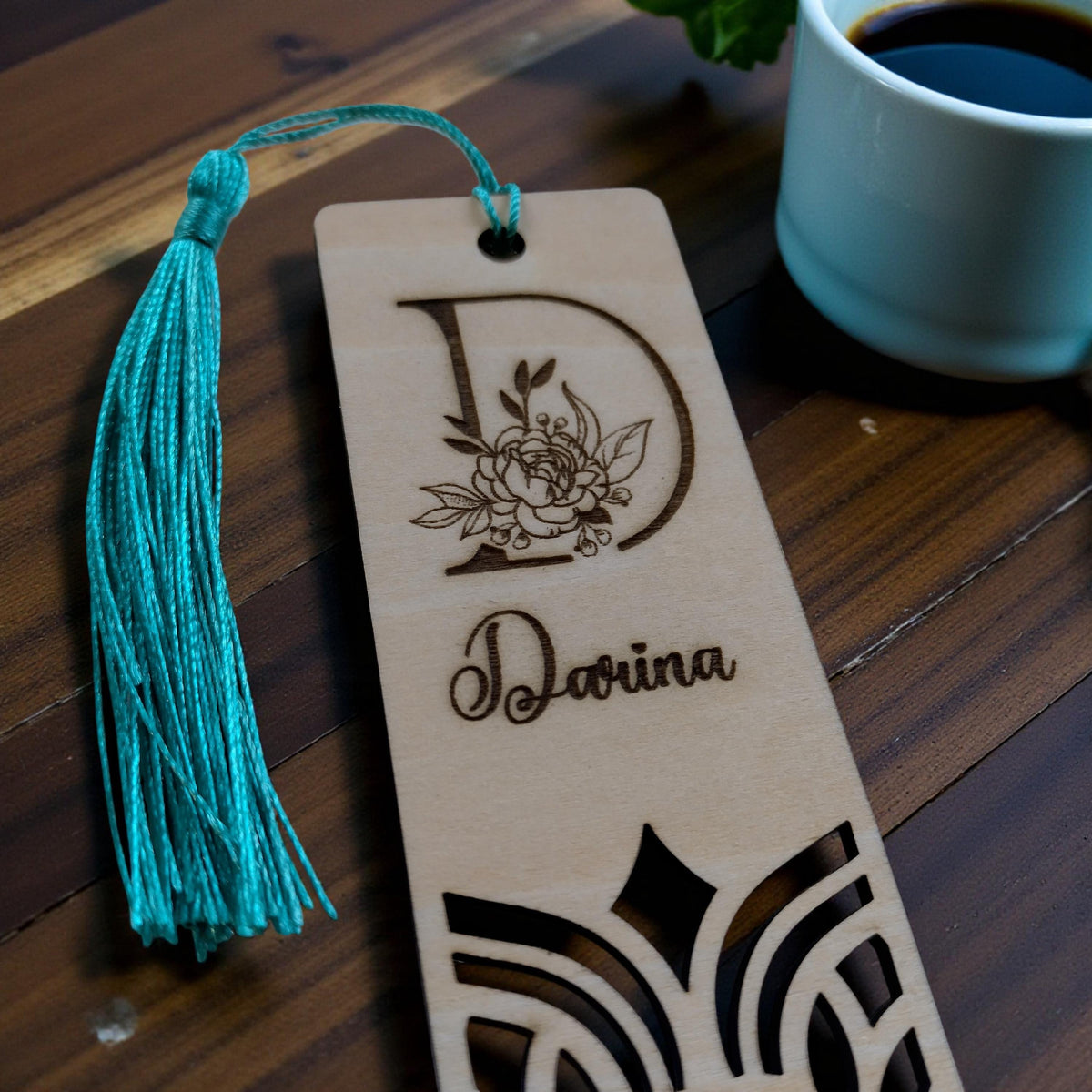 Personalized Wooden Bookmark with Name & Initial, Laser-Cut Floral Monogram Bookmark, Custom Gift for Book Lover, Teacher Gift - product photo 5