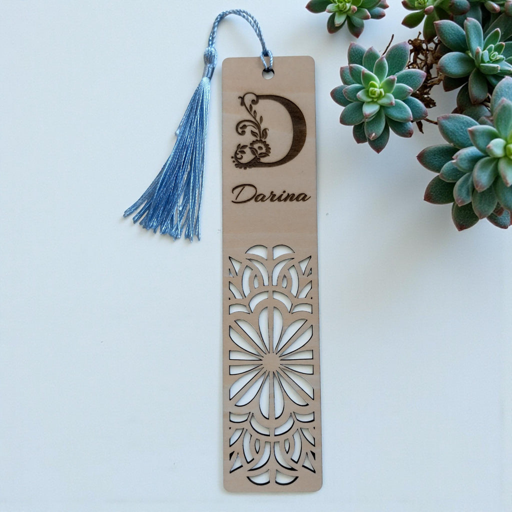 Personalized Wooden Bookmark with Name & Initial, Laser-Cut Floral Monogram Bookmark, Custom Gift for Book Lover, Teacher Gift - product photo 3