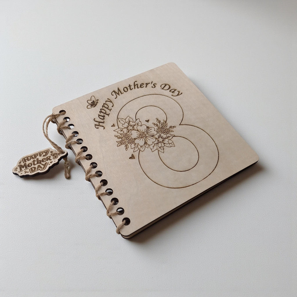 Wooden Mother's Day Card, Laser Engraved 13x13 cm, Floral Number 8 Keepsake Card, 8 March Gift for Mum, Handmade Card - product photo 3