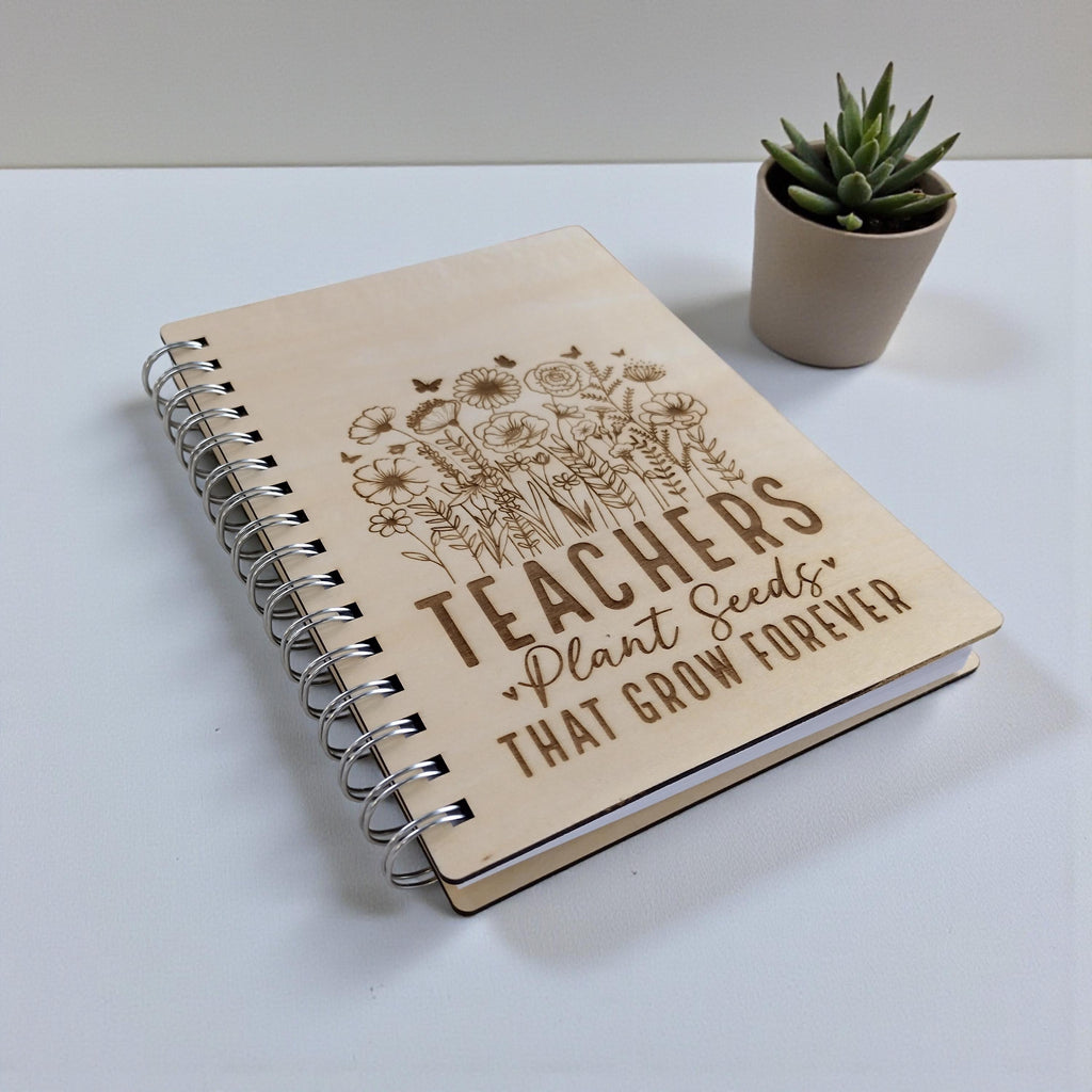 Personalised Teacher Gift Set, A5 Wooden Notebook + Bookmark + 13x13 Card, "Teachers Plant Seeds" End of Year Thank you, Teacher. - product photo 9