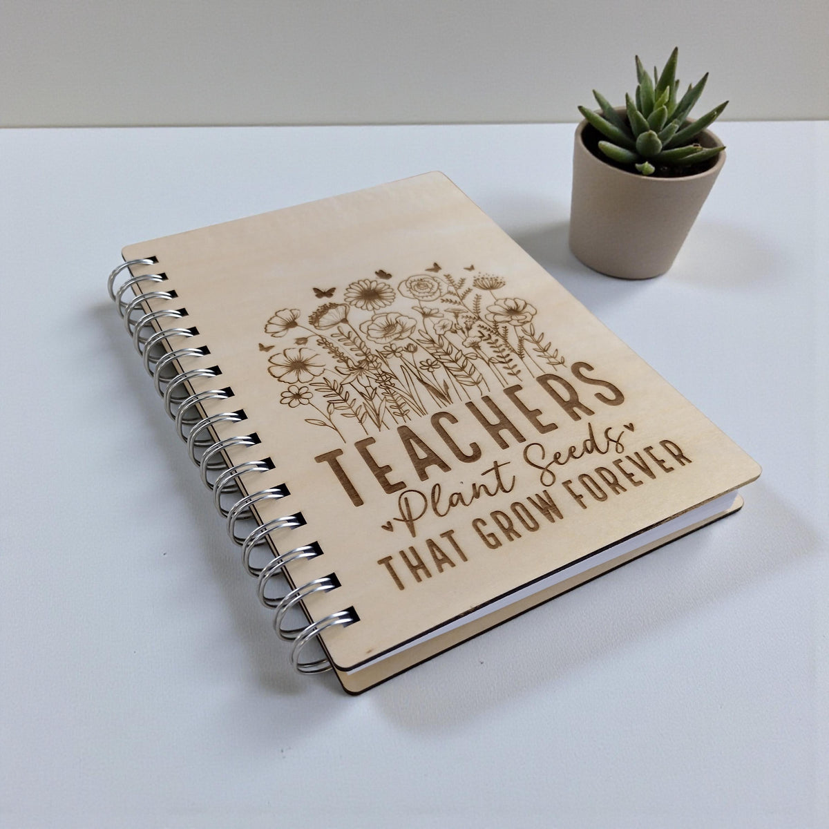 Personalised Teacher Gift Set, A5 Wooden Notebook + Bookmark + 13x13 Card, "Teachers Plant Seeds" End of Year Thank you, Teacher. - product photo 9