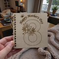 Wooden Mother’s Day Card, Laser Engraved 13x13 cm, Floral Number 8 Keepsake Card, 8 March Gift for Mum, Handmade Card