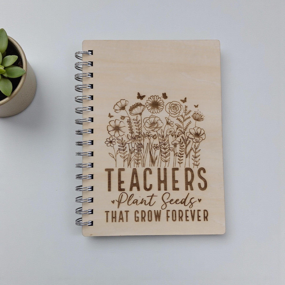 Personalised Teacher Gift Set, A5 Wooden Notebook + Bookmark + 13x13 Card, "Teachers Plant Seeds" End of Year Thank you, Teacher. - product photo 3