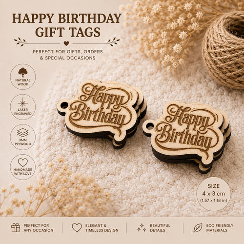Happy Birthday Wood Gift Tags, Set of 20 Laser Cut Engraved Birthday Party Favor Tags, Rustic Mini Wooden Tags for Cards & Gifts Wrap, 4x3cm