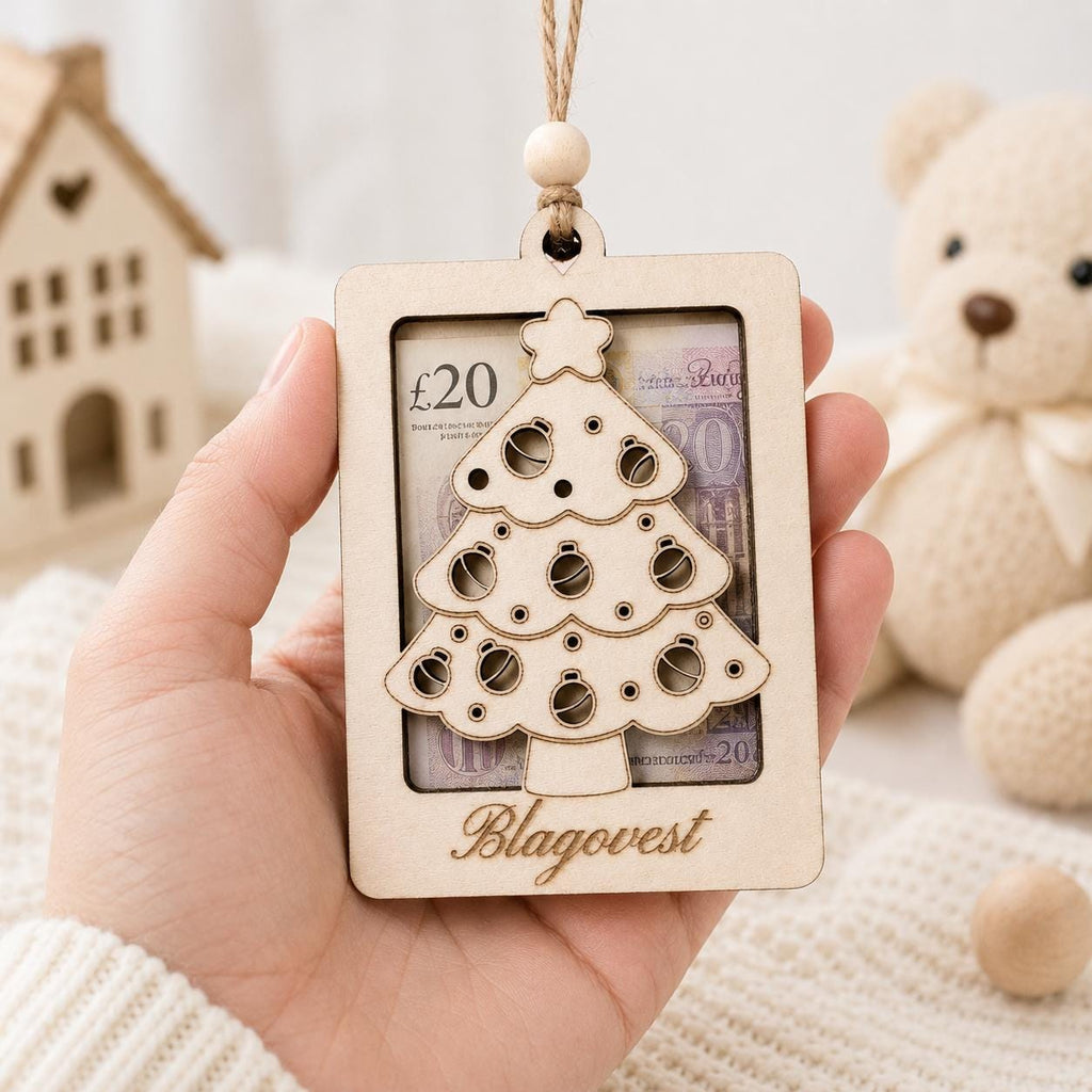 Personalised Wooden Christmas Money Holder Ornament | Christmas Tree Ornament with Name Engraving | Gift for Kids, Friends | Money Ornament - product photo 6