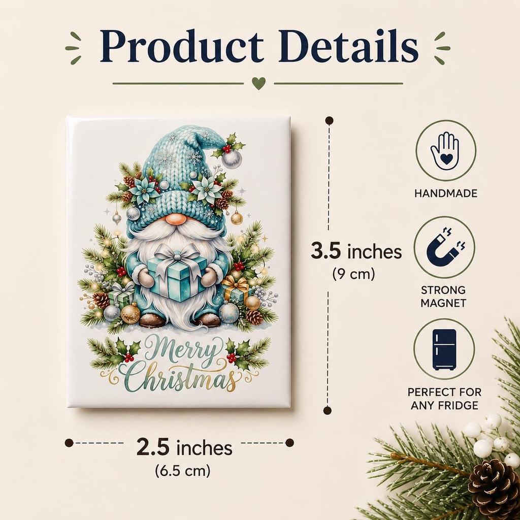 Christmas Gnome Fridge Magnet, Cute Merry Christmas Refrigerator Magnet, Holiday Gnome Decor, Xmas Stocking Stuffer Gift, Handmade Magnet - product photo 4