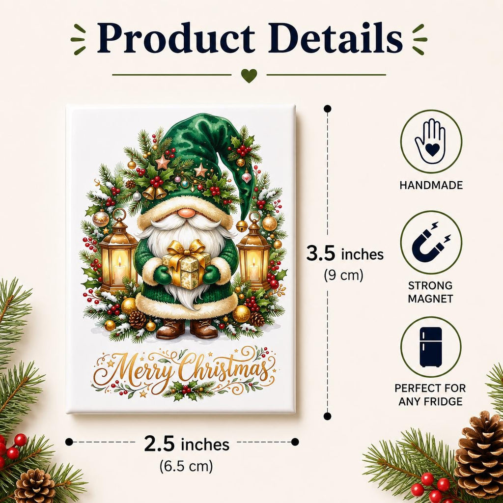 Christmas Gnome Fridge Magnet, Cute Merry Christmas Refrigerator Magnet, Holiday Gnome Decor, Xmas Stocking Stuffer Gift, Handmade Magnet - product photo 5