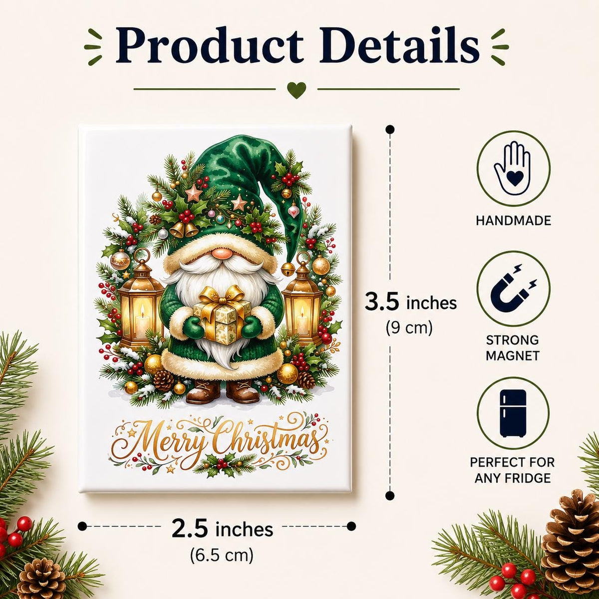 Christmas Gnome Fridge Magnet, Cute Merry Christmas Refrigerator Magnet, Holiday Gnome Decor, Xmas Stocking Stuffer Gift, Handmade Magnet - product photo 5
