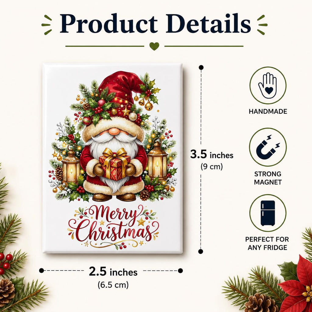 Christmas Gnome Fridge Magnet, Cute Merry Christmas Refrigerator Magnet, Holiday Gnome Decor, Xmas Stocking Stuffer Gift, Handmade Magnet - product photo 3