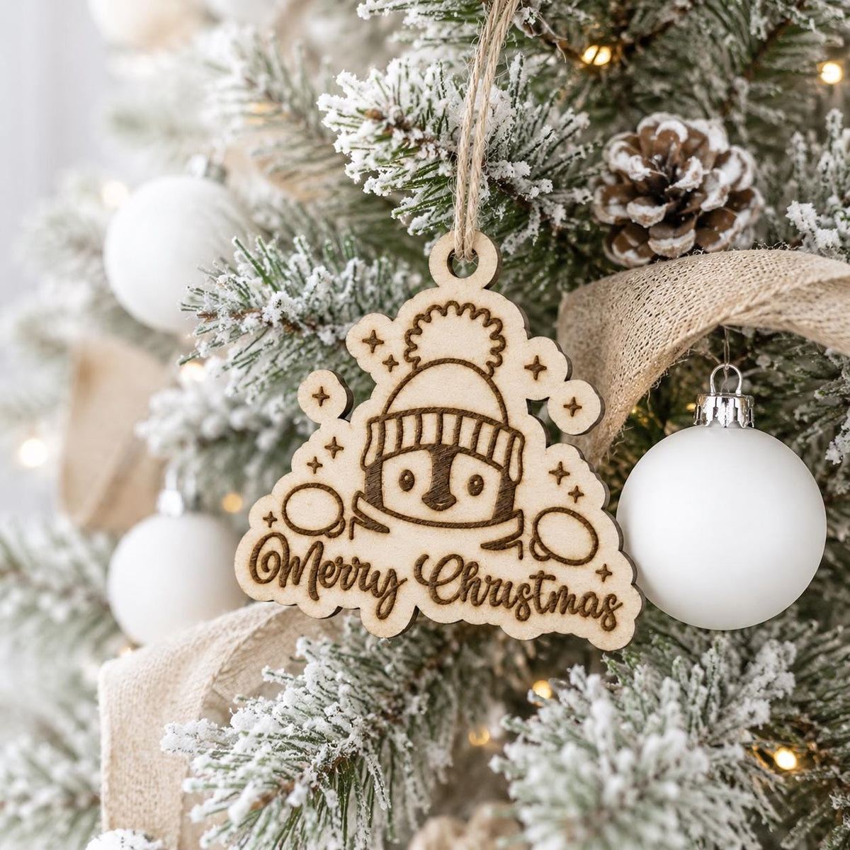 Peeking Penguin Christmas Gift Tags, Wood Ornament, Laser Cut Wooden Xmas Tags, Rustic Holiday Stocking Tag, Tree Decoration with Twine, 6cm - product photo 3