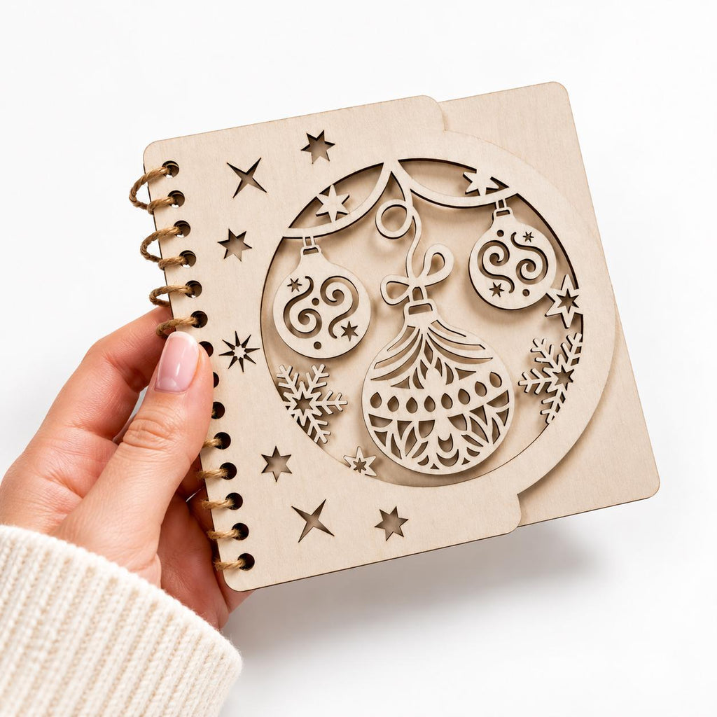 Personalized wooden Christmas greeting card | Custom engraved holiday greeting card | Wood Christmas card | Laser-cut wooden ornament design - product photo 3