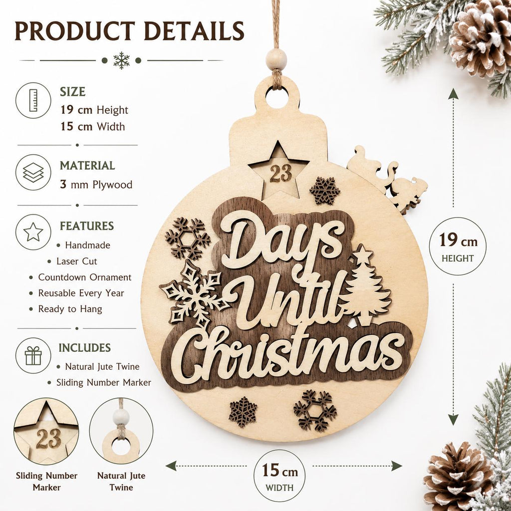 Wooden Christmas Countdown Ornament – Rustic Holiday Advent Calendar Decoration, Laser Cut Wooden Xmas Ornament for Families and Kids - product photo 2