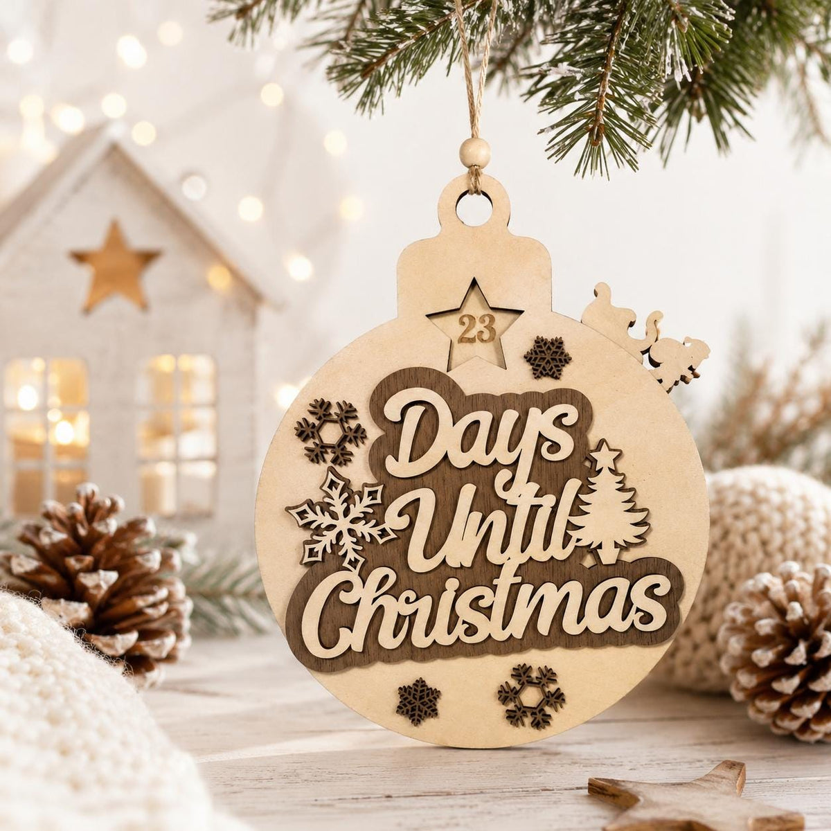 Wooden Christmas Countdown Ornament – Rustic Holiday Advent Calendar Decoration, Laser Cut Wooden Xmas Ornament for Families and Kids - product photo 4