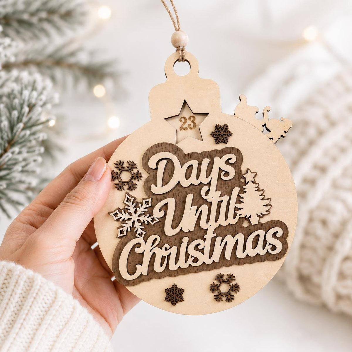 Wooden Christmas Countdown Ornament – Rustic Holiday Advent Calendar Decoration, Laser Cut Wooden Xmas Ornament for Families and Kids - product photo 5