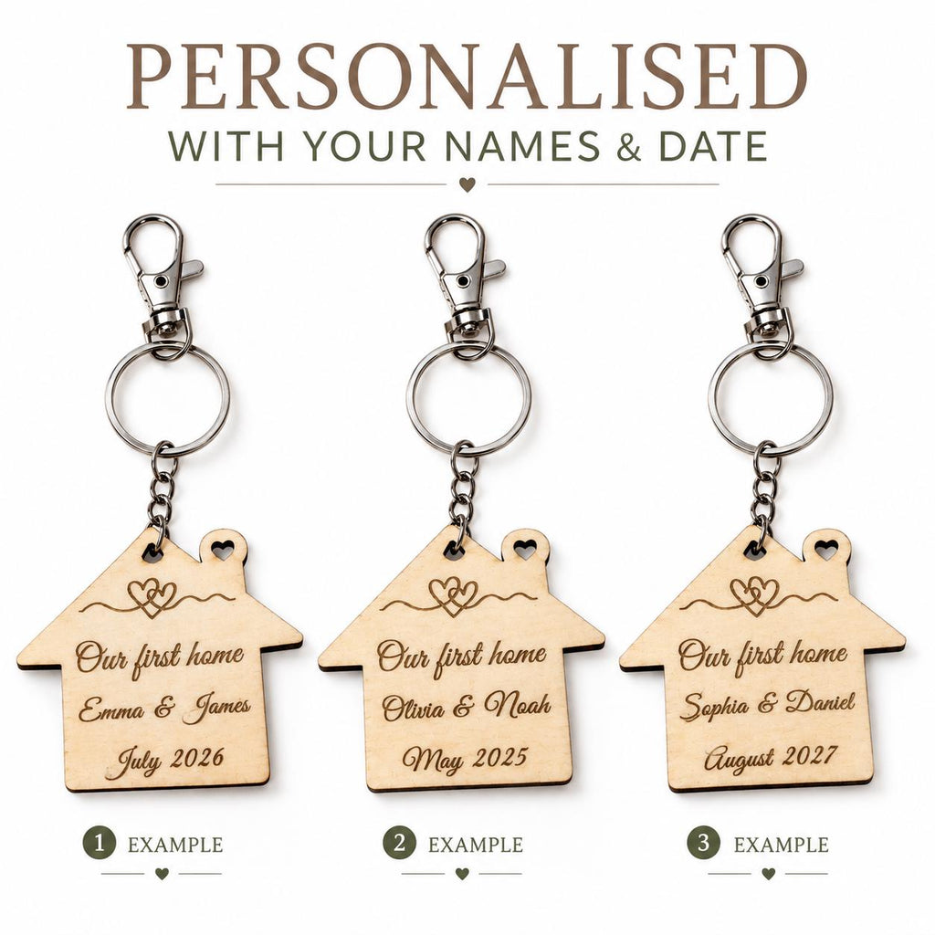 Personalized New Home Keyring, Our First Home Wooden House Keychain, House-warming Gift, New Home Gift, Custom Names & Date Keepsake - product photo 4