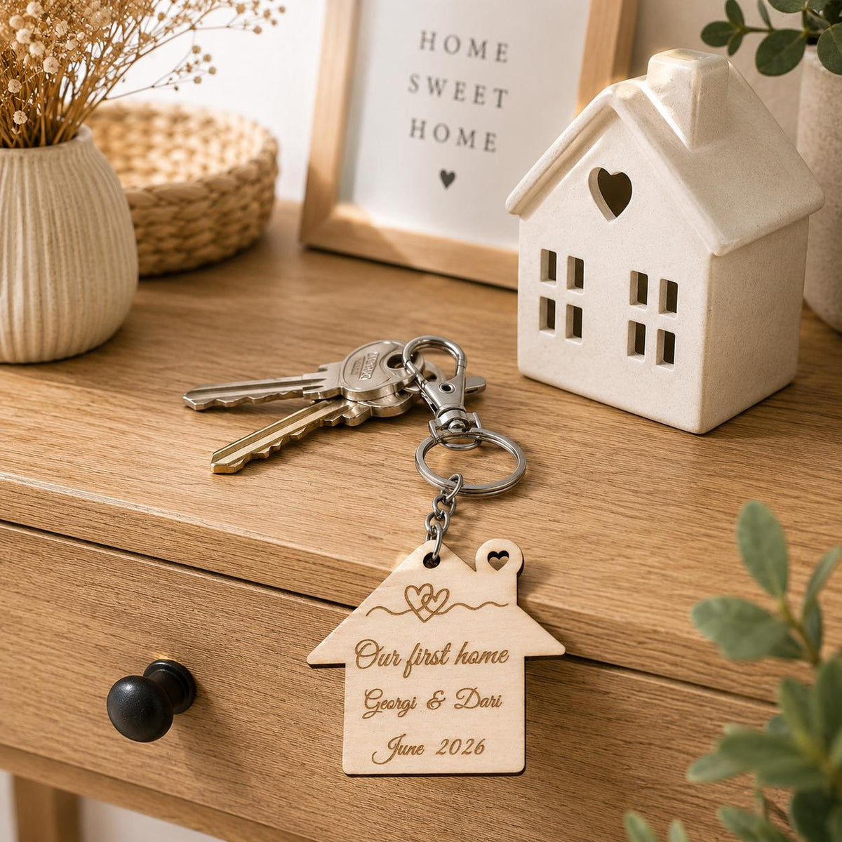 Personalized New Home Keyring, Our First Home Wooden House Keychain, House-warming Gift, New Home Gift, Custom Names & Date Keepsake - product photo 9