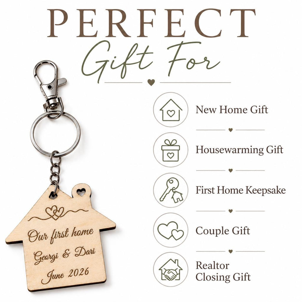 Personalized New Home Keyring, Our First Home Wooden House Keychain, House-warming Gift, New Home Gift, Custom Names & Date Keepsake - product photo 6
