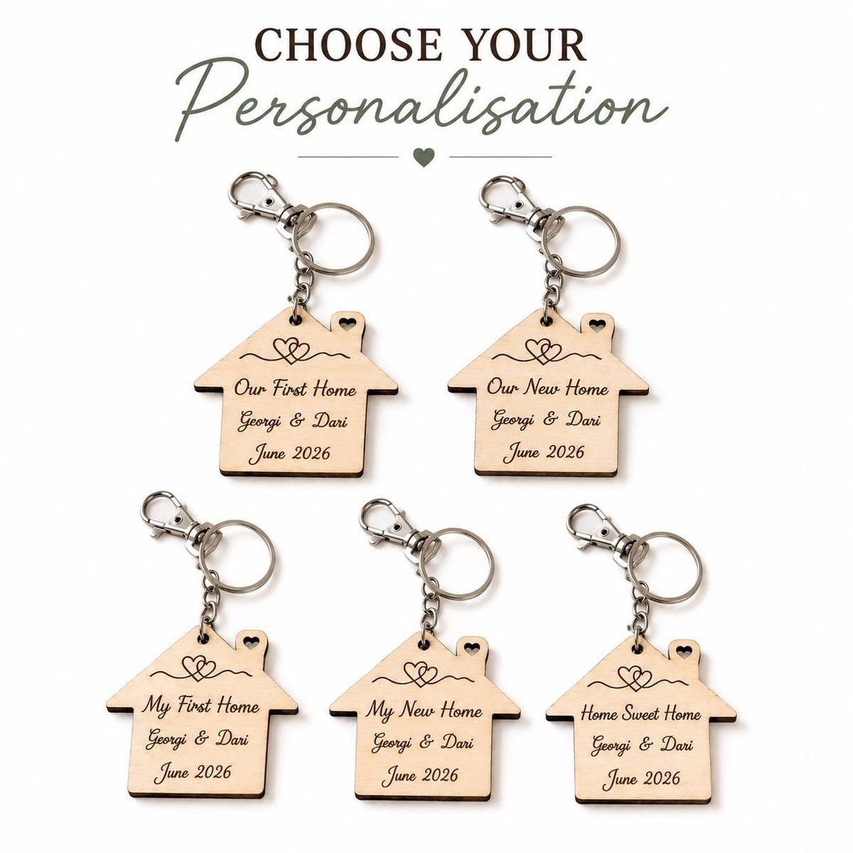 Personalized New Home Keyring, Our First Home Wooden House Keychain, House-warming Gift, New Home Gift, Custom Names & Date Keepsake - product photo 5