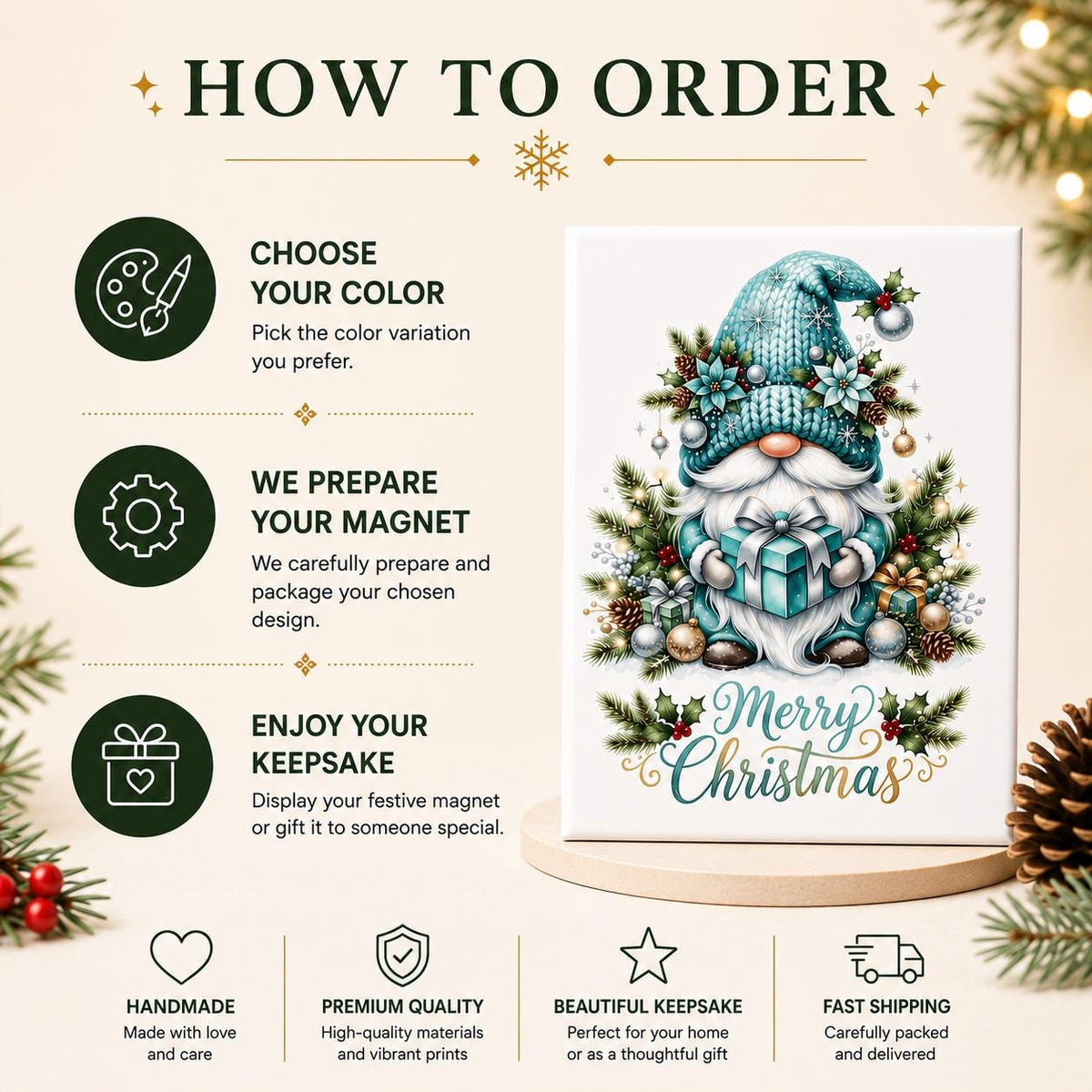 Christmas Gnome Fridge Magnet, Cute Merry Christmas Refrigerator Magnet, Holiday Gnome Decor, Xmas Stocking Stuffer Gift, Handmade Magnet - product photo 7