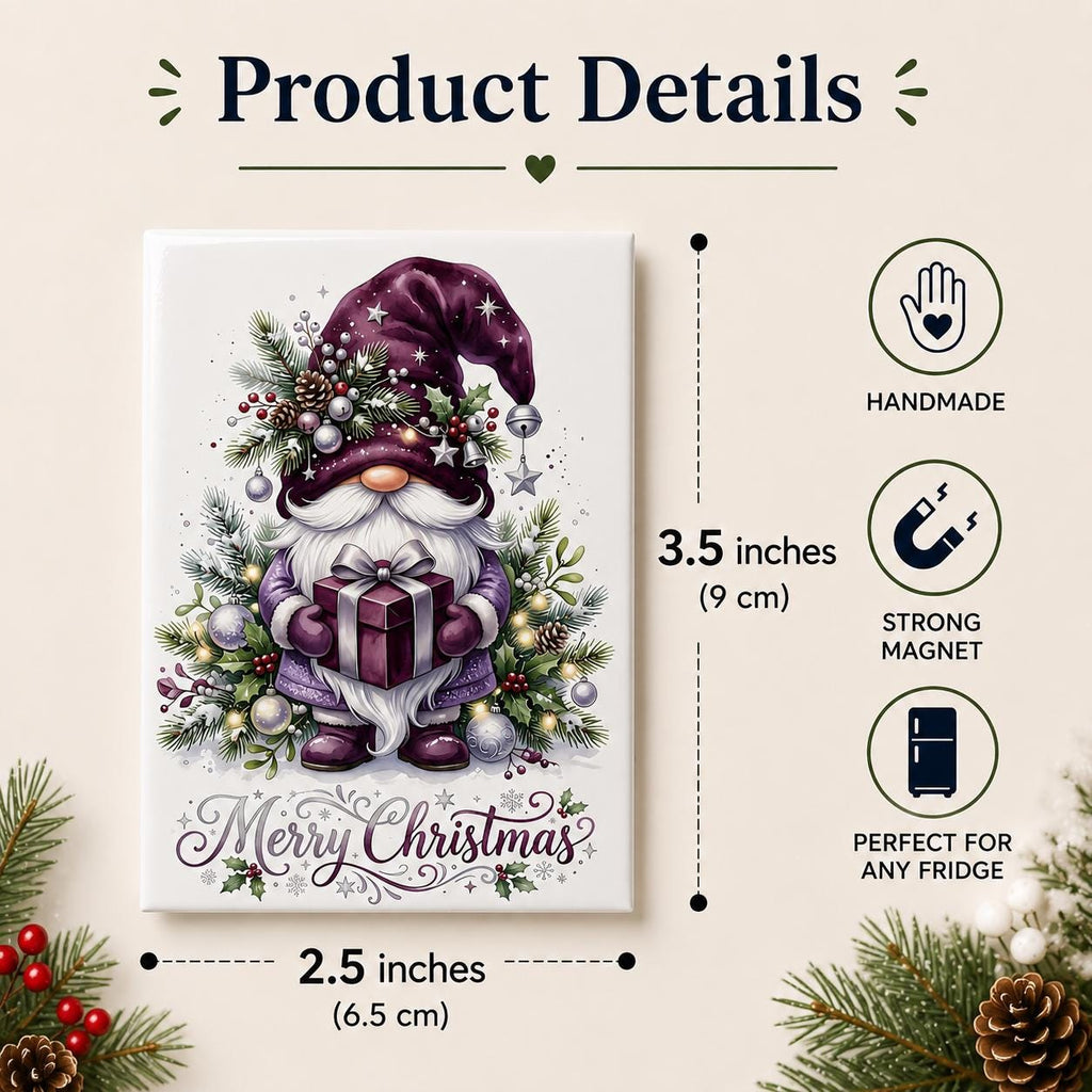 Christmas Gnome Fridge Magnet, Cute Merry Christmas Refrigerator Magnet, Holiday Gnome Decor, Xmas Stocking Stuffer Gift, Handmade Magnet - product photo 6