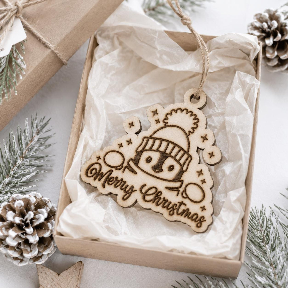 Peeking Penguin Christmas Gift Tags, Wood Ornament, Laser Cut Wooden Xmas Tags, Rustic Holiday Stocking Tag, Tree Decoration with Twine, 6cm - product photo 5