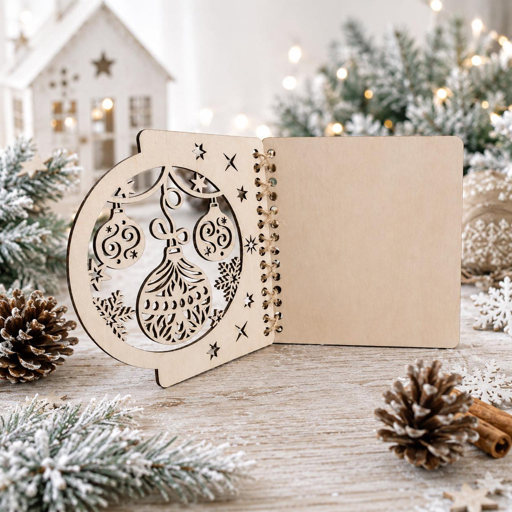 Personalized wooden Christmas greeting card | Custom engraved holiday greeting card | Wood Christmas card | Laser-cut wooden ornament design - product photo 4