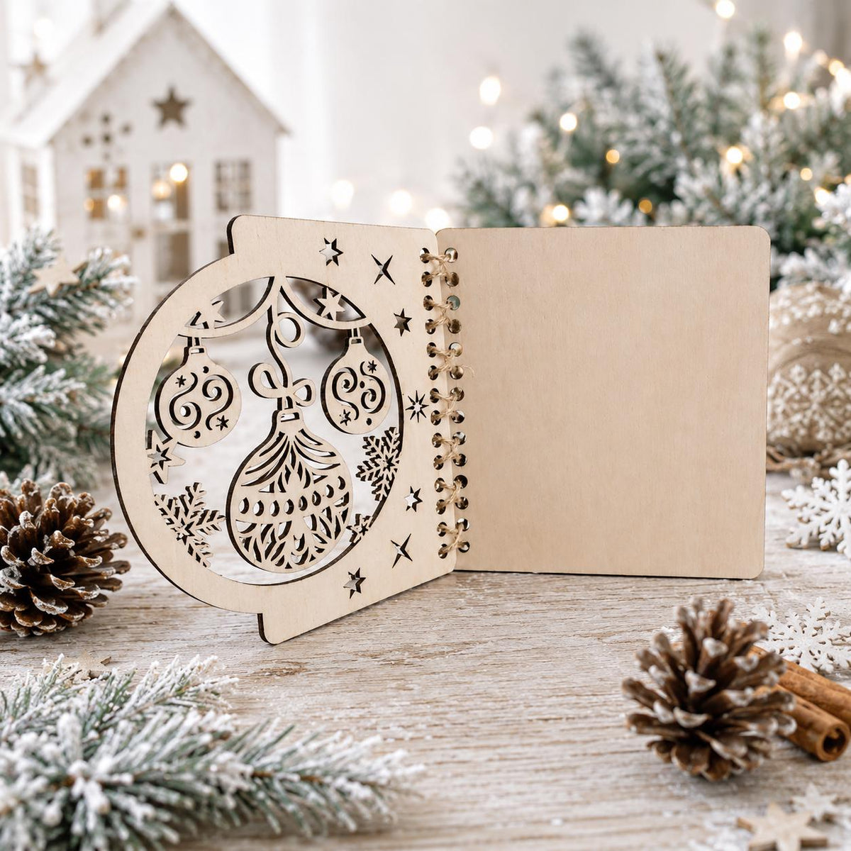 Personalized wooden Christmas greeting card | Custom engraved holiday greeting card | Wood Christmas card | Laser-cut wooden ornament design - product photo 4