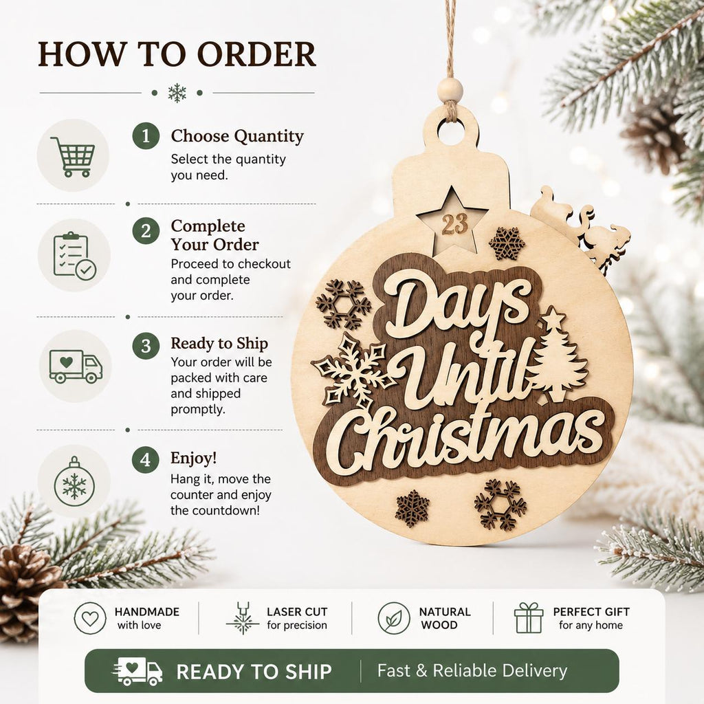 Wooden Christmas Countdown Ornament – Rustic Holiday Advent Calendar Decoration, Laser Cut Wooden Xmas Ornament for Families and Kids - product photo 3