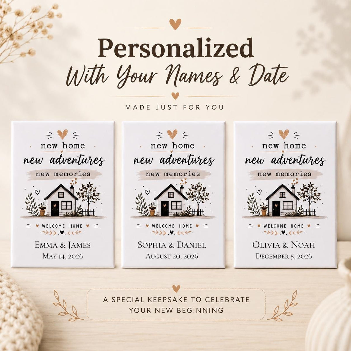 Personalized New Home Magnet, Housewarming Gift, New Home New Adventures Fridge Magnet, First Home Gift, Custom Names & Date Keepsake - product photo 4