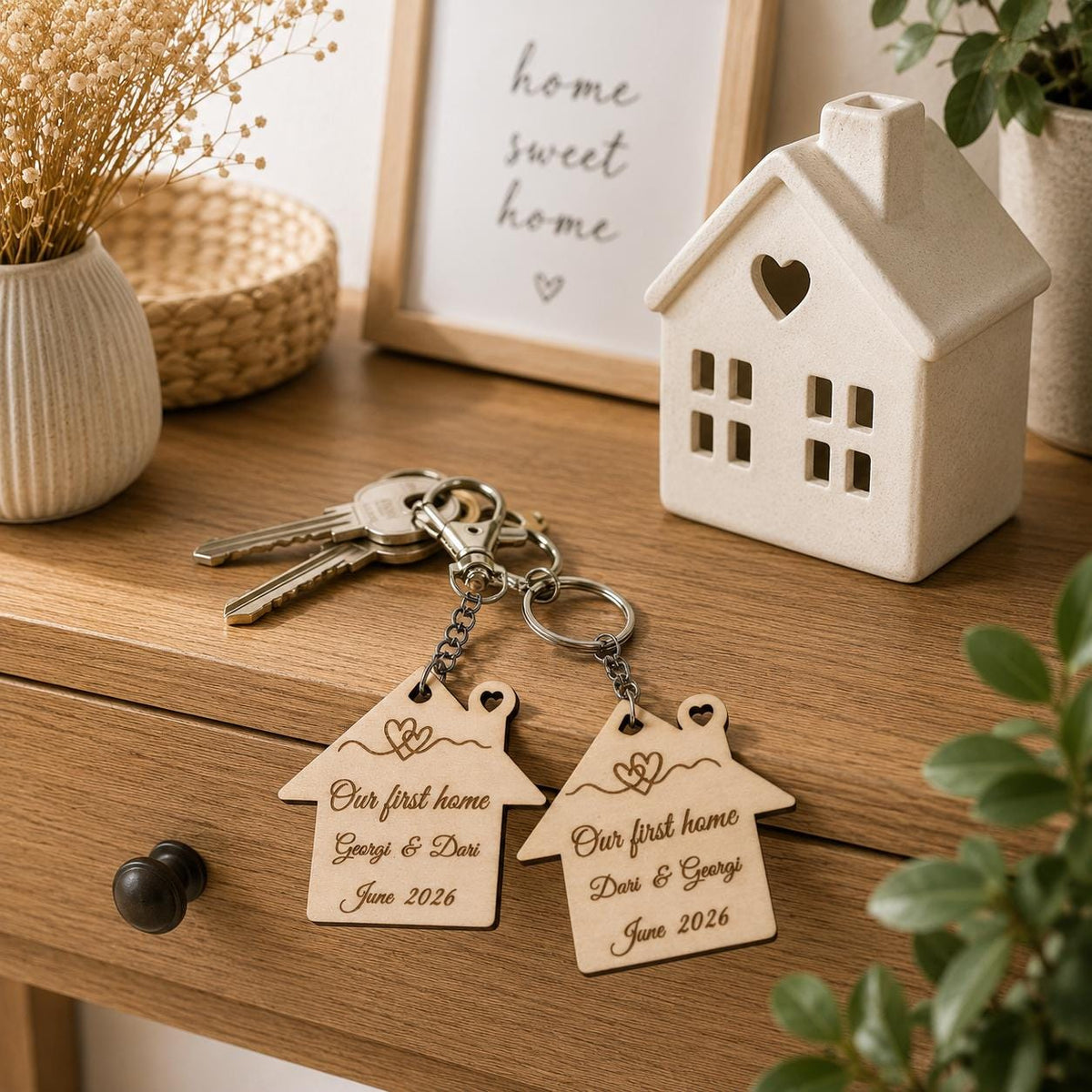 Personalized New Home Keyring, Our First Home Wooden House Keychain, House-warming Gift, New Home Gift, Custom Names & Date Keepsake - product photo 7