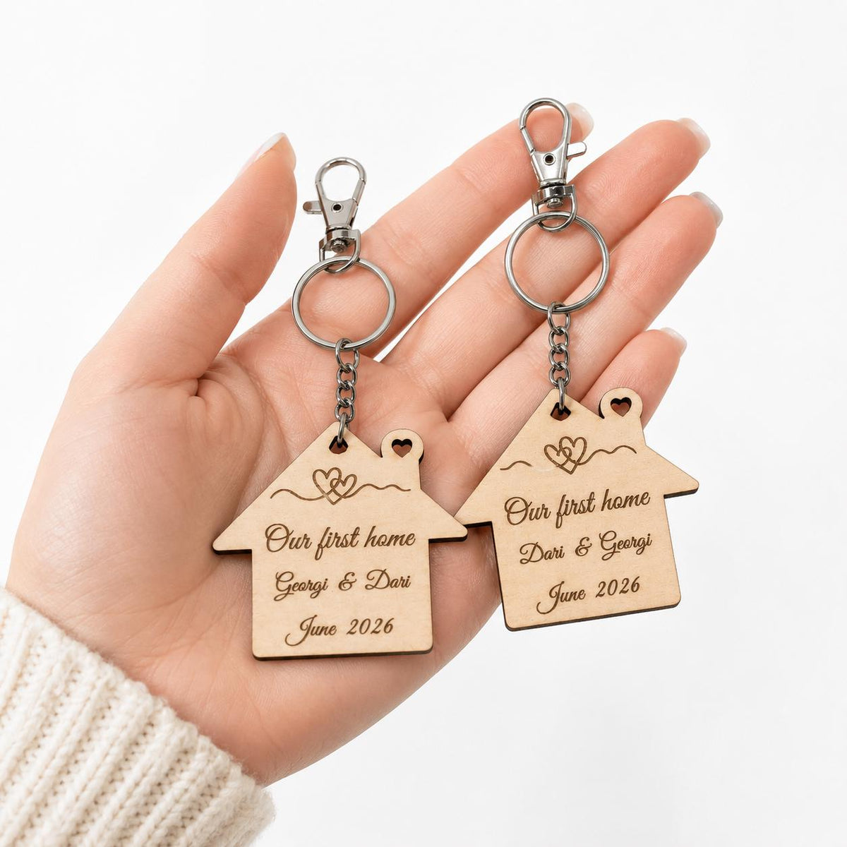 Personalized New Home Keyring, Our First Home Wooden House Keychain, House-warming Gift, New Home Gift, Custom Names & Date Keepsake - product photo 8
