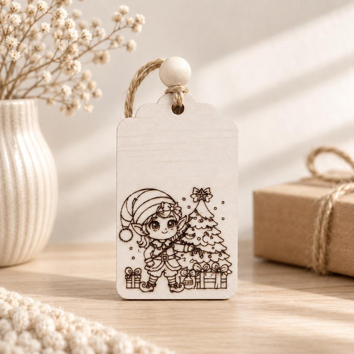 Personalized Wooden Christmas Gift Tag | Custom Name Engraved | Laser Engraved Name Tags | Stocking Tags Holiday Decor | Christmas Keepsake - product photo 9