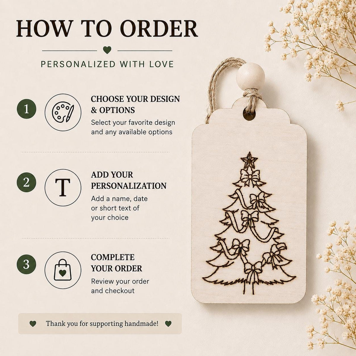 Personalized Wooden Christmas Gift Tag | Custom Name Engraved | Laser Engraved Name Tags | Stocking Tags Holiday Decor | Christmas Keepsake - product photo 3