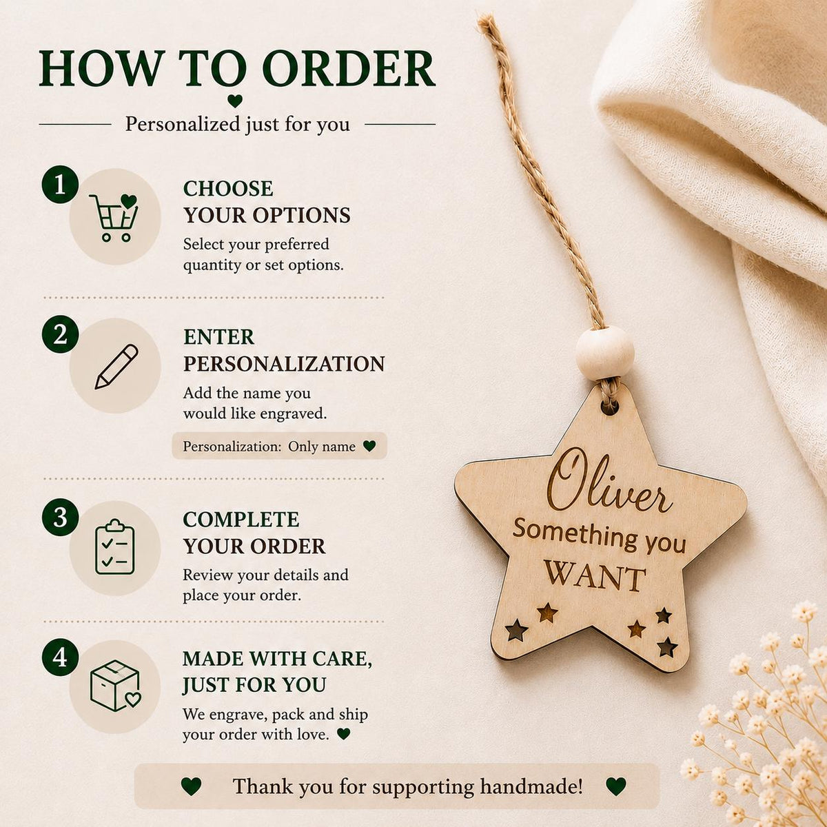 Personalized Wooden Christmas Gift Tags Set of 7 | Kids Christmas Gift Stocking Tags | Holiday Gift Tag | Want Need Wear Read Custom Name - product photo 5