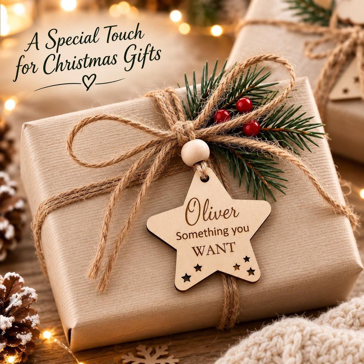 Personalized Wooden Christmas Gift Tags Set of 7 | Kids Christmas Gift Stocking Tags | Holiday Gift Tag | Want Need Wear Read Custom Name - product photo 10