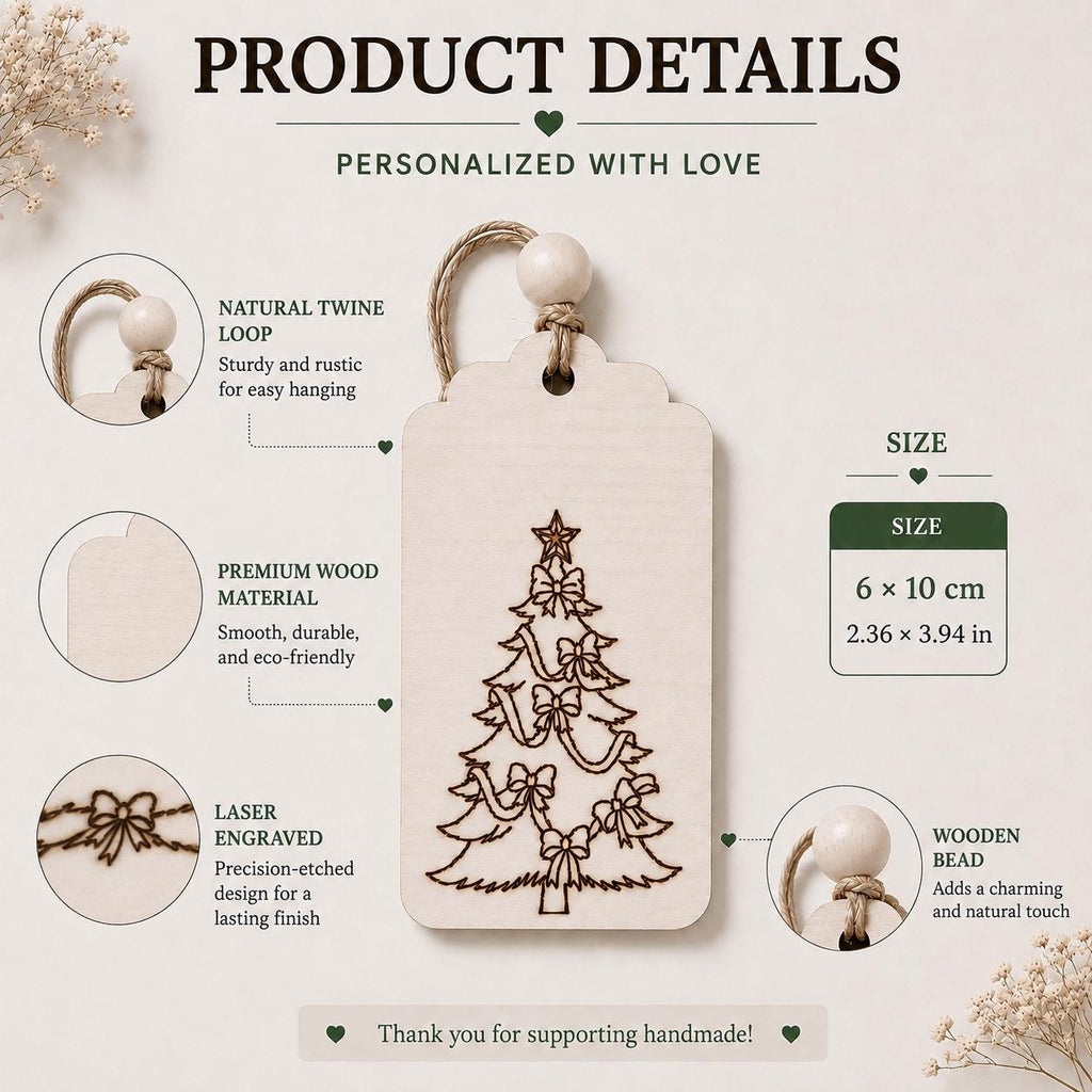 Personalized Wooden Christmas Gift Tag | Custom Name Engraved | Laser Engraved Name Tags | Stocking Tags Holiday Decor | Christmas Keepsake - product photo 2