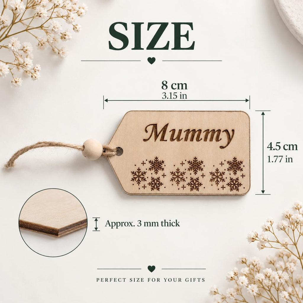 Personalized Wooden Gift Tag, Custom Name Christmas Tag, Engraved Snowflake Stocking Filler, Mummy Daddy Keepsake, Rustic Wood Name Tag - product photo 9