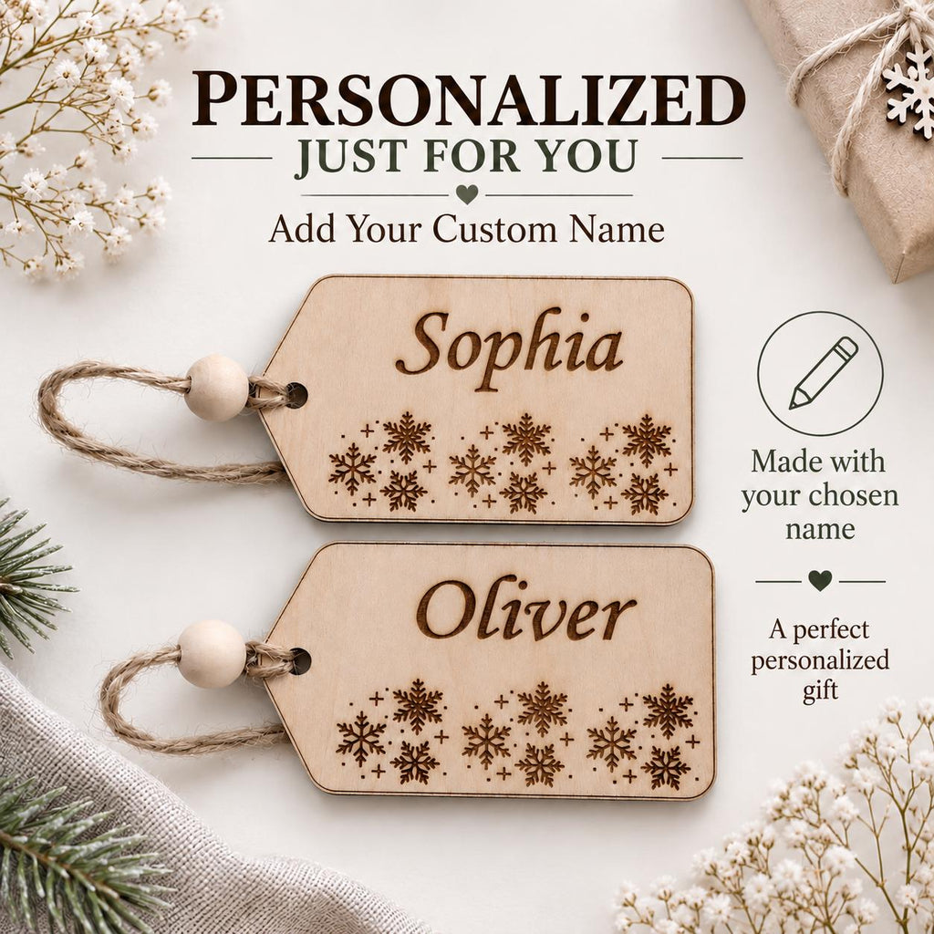 Personalized Wooden Gift Tag, Custom Name Christmas Tag, Engraved Snowflake Stocking Filler, Mummy Daddy Keepsake, Rustic Wood Name Tag - product photo 7