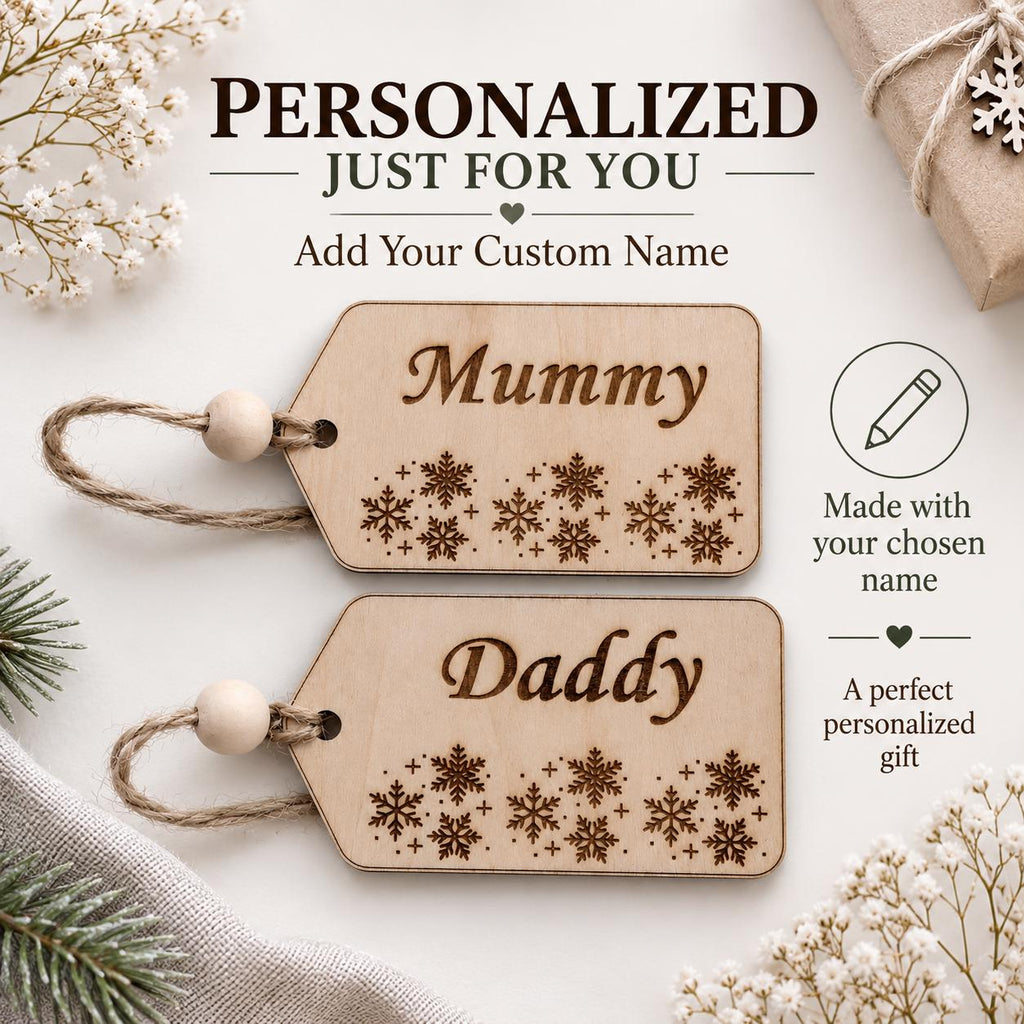 Personalized Wooden Gift Tag, Custom Name Christmas Tag, Engraved Snowflake Stocking Filler, Mummy Daddy Keepsake, Rustic Wood Name Tag - product photo 8
