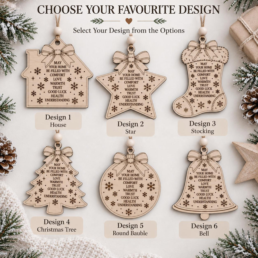 Wooden Christmas Home Blessing Ornament, Engraved Family Blessing Tree Decoration, Rustic Farmhouse Christmas Gift, Housewarming Present - product photo 2