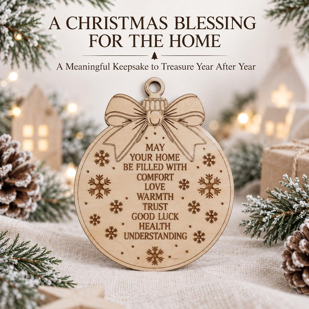 Wooden Christmas Home Blessing Ornament, Engraved Family Blessing Tree Decoration, Rustic Farmhouse Christmas Gift, Housewarming Present - product photo 4