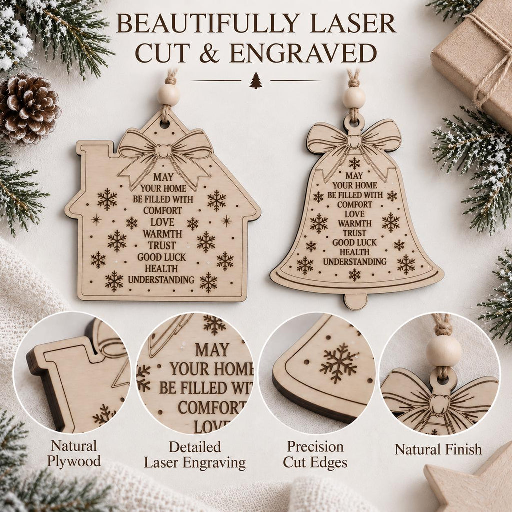 Wooden Christmas Home Blessing Ornament, Engraved Family Blessing Tree Decoration, Rustic Farmhouse Christmas Gift, Housewarming Present - product photo 5