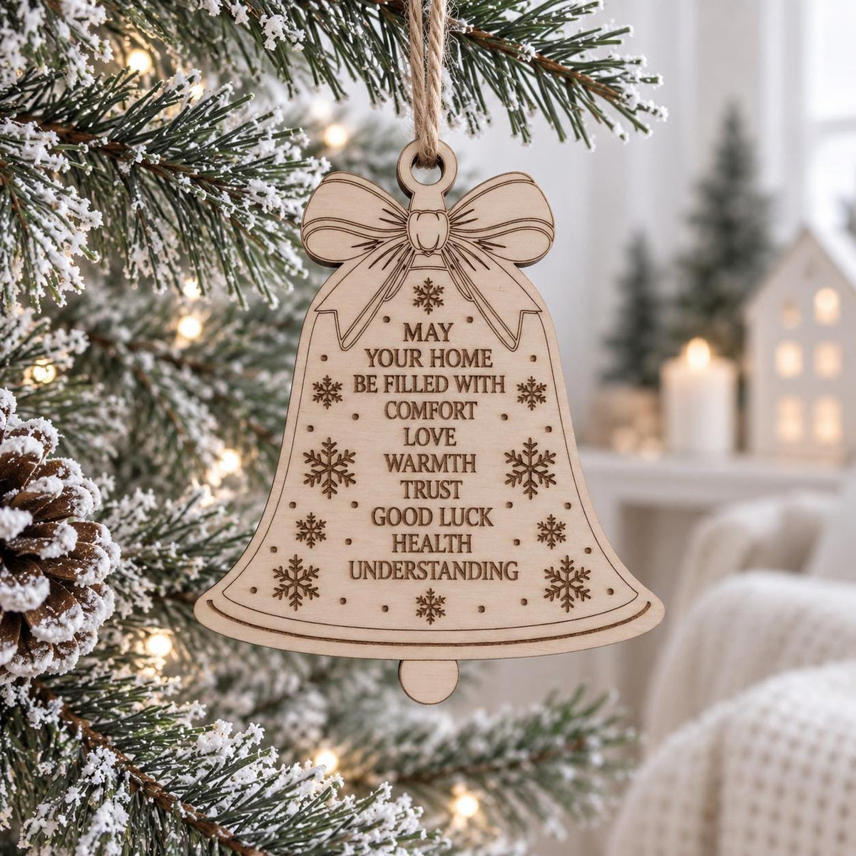 Wooden Christmas Home Blessing Ornament, Engraved Family Blessing Tree Decoration, Rustic Farmhouse Christmas Gift, Housewarming Present - product photo 10
