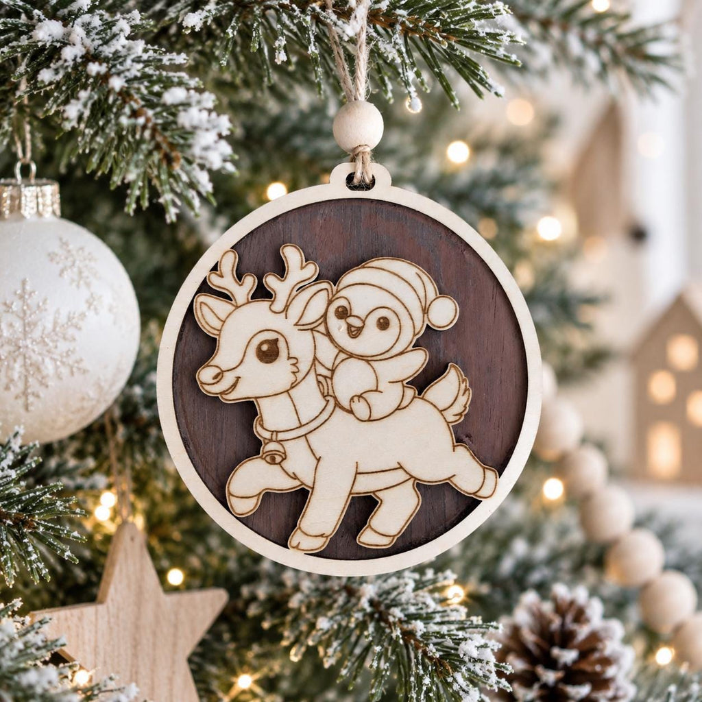 Personalized Wooden Christmas Ornament, Custom Name Reindeer Penguin Bauble, Laser Engraved Wood Tree Decoration, Kids Xmas Gift, Keepsake - product photo 2