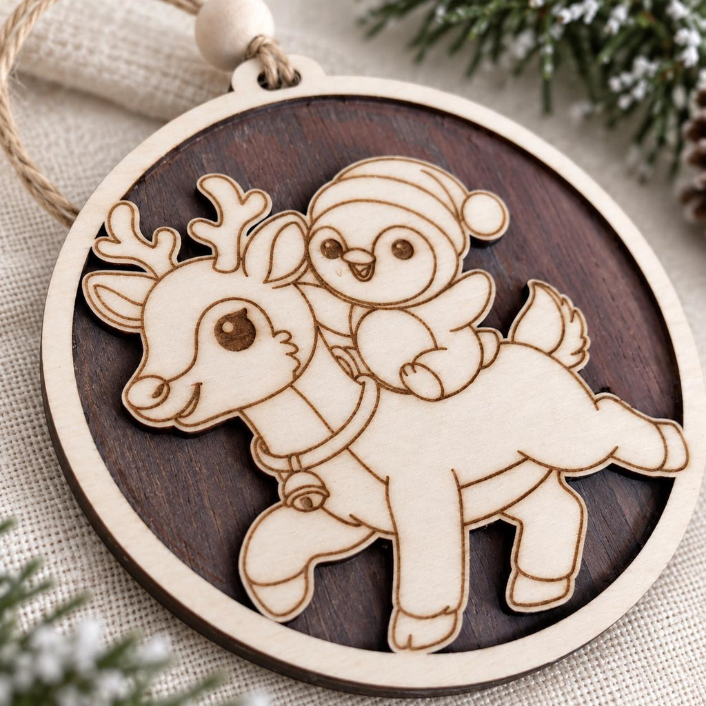 Personalized Wooden Christmas Ornament, Custom Name Reindeer Penguin Bauble, Laser Engraved Wood Tree Decoration, Kids Xmas Gift, Keepsake - product photo 6